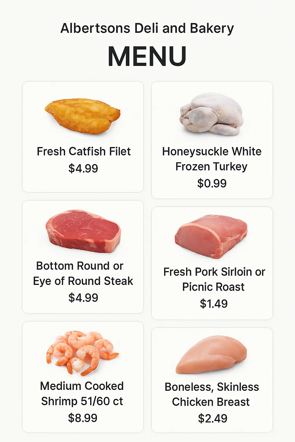 Albertsons Deli and Bakery Menu Prices