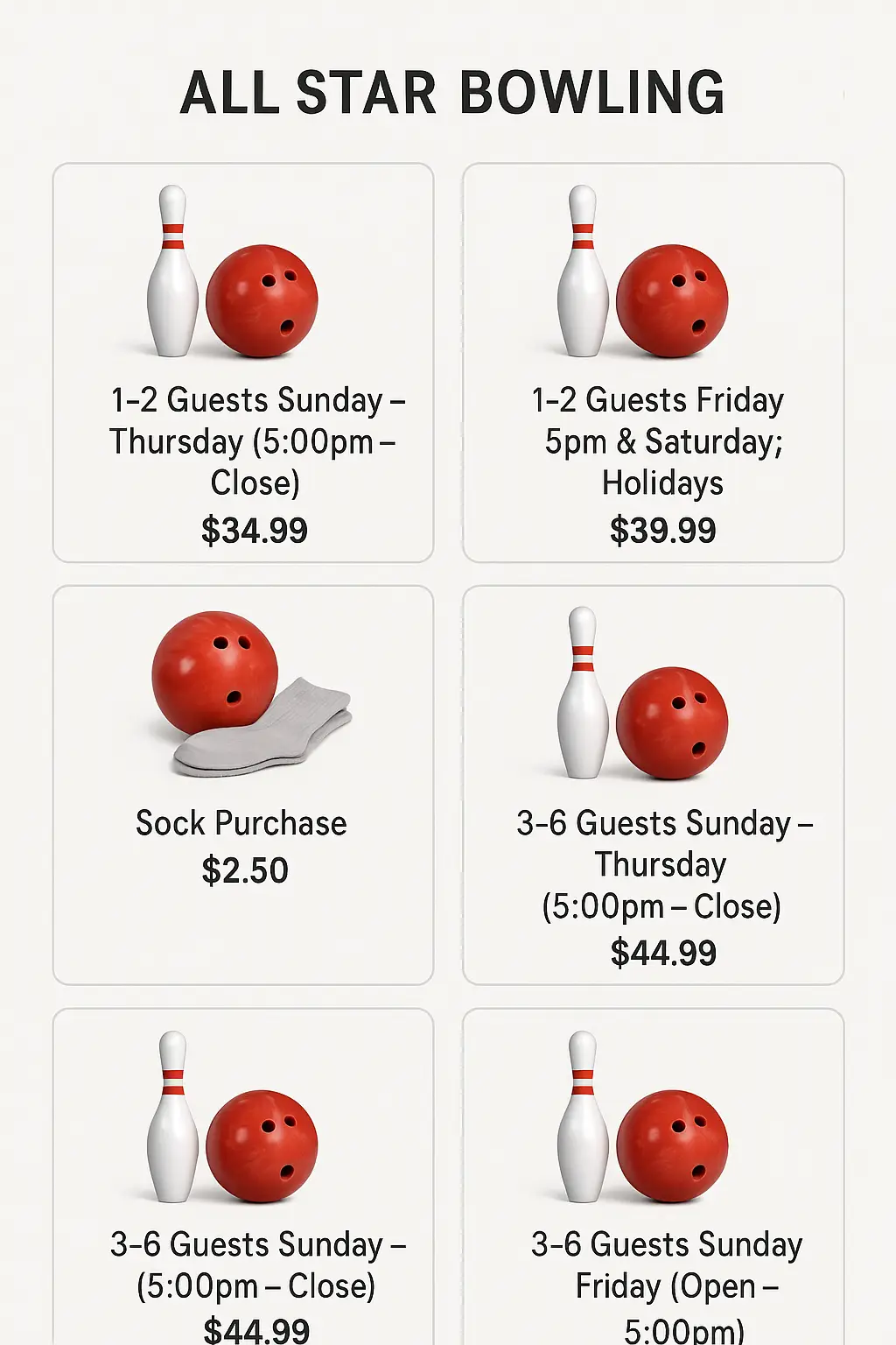 All Star Bowling Menu Prices
