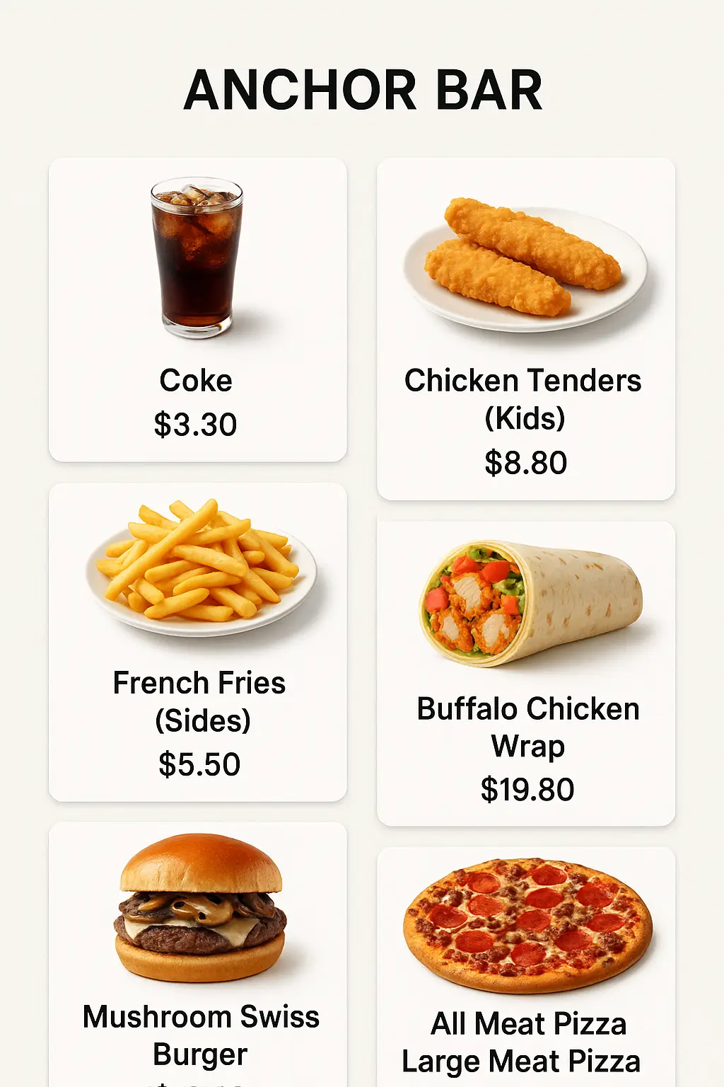 Anchor Bar Menu Prices