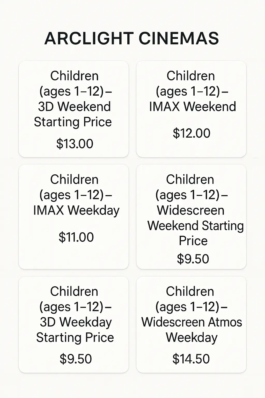 Arclight Cinemas Menu Prices