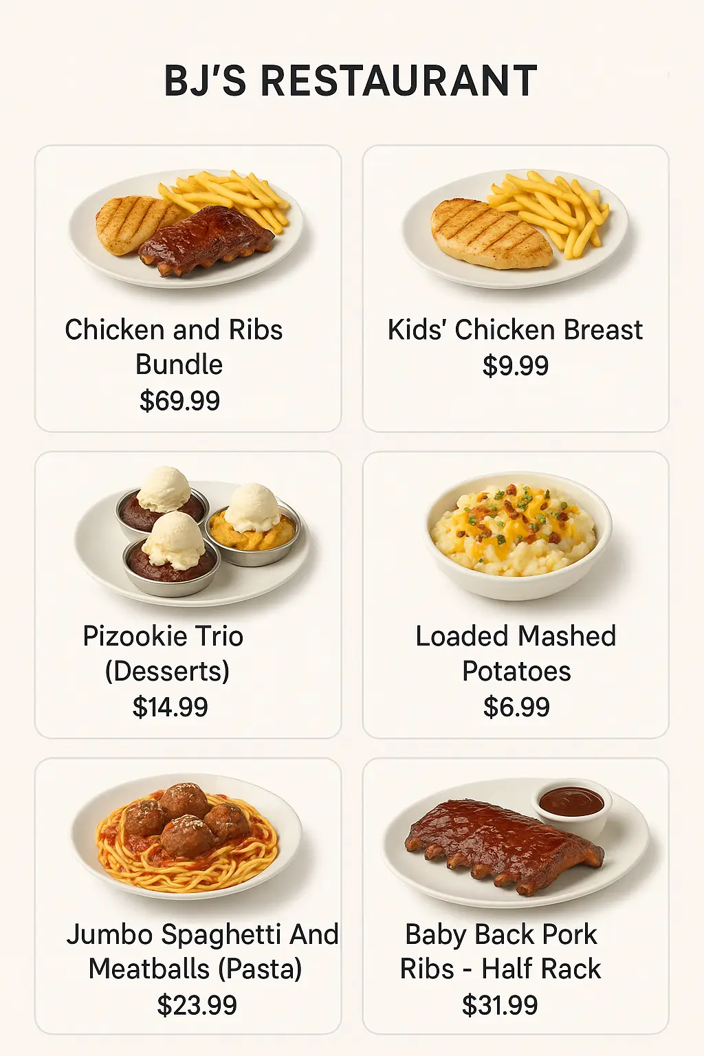 BJ's Restaurant Menu Prices