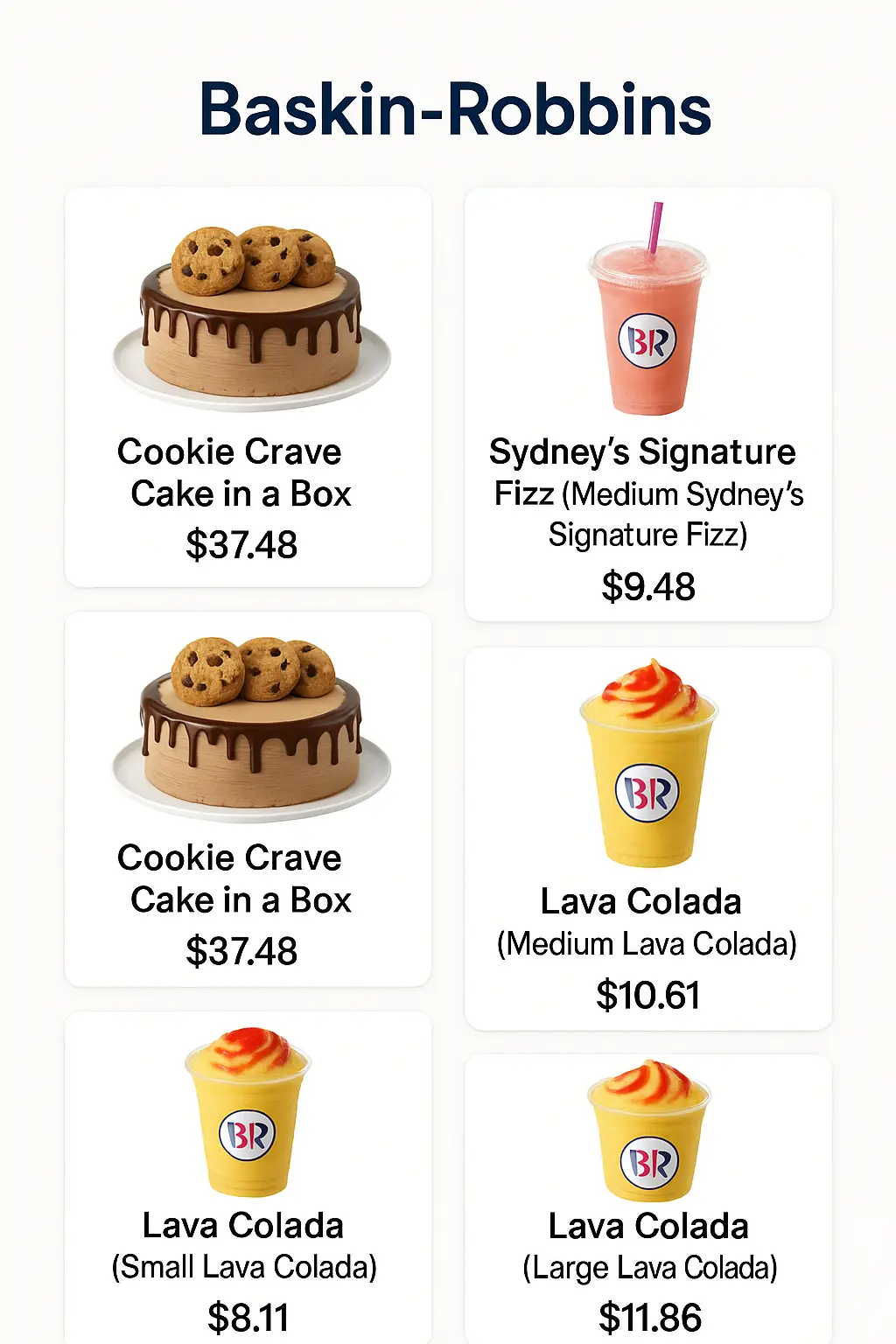 Baskin-Robbins Menu Prices