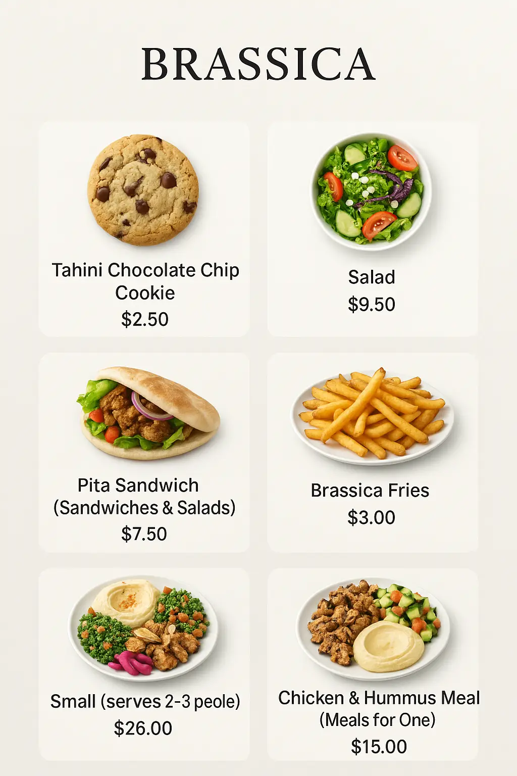 Brassica Menu Prices