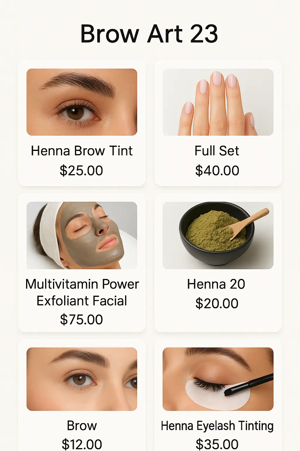 Brow Art 23 Menu Prices