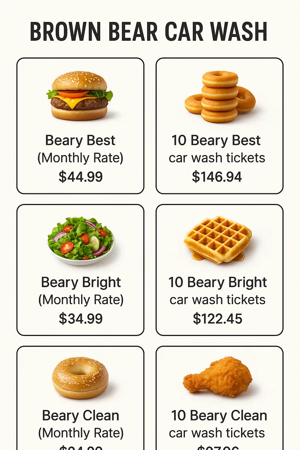 Brown Bear Car Wash Menu Prices