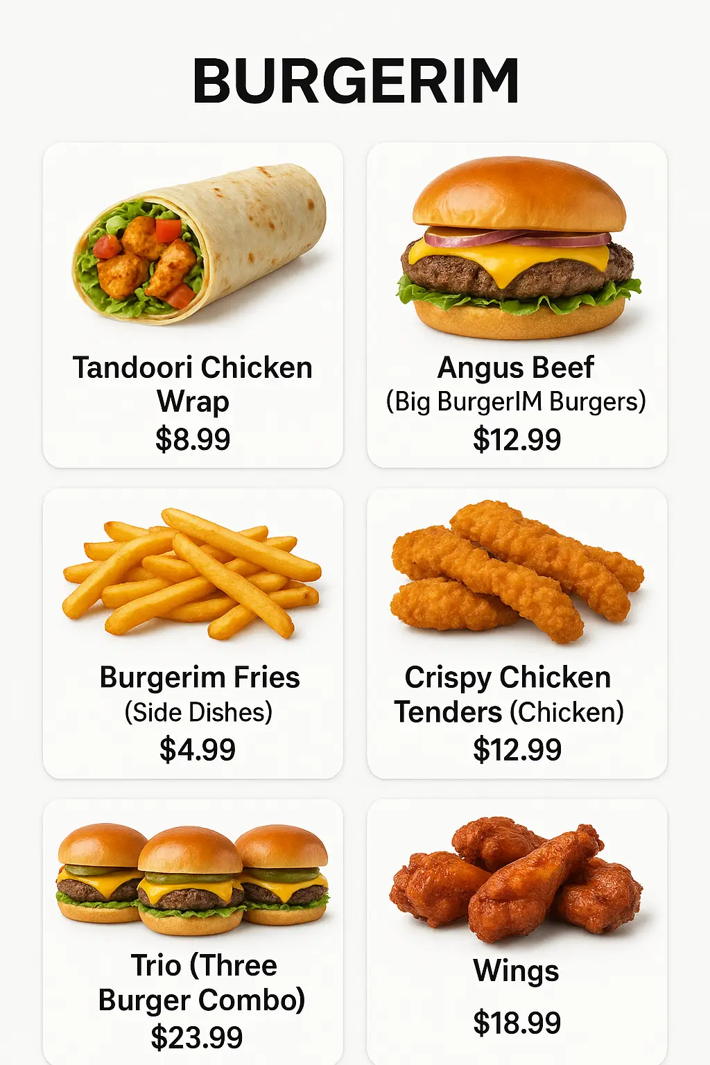 Burgerim Menu Prices