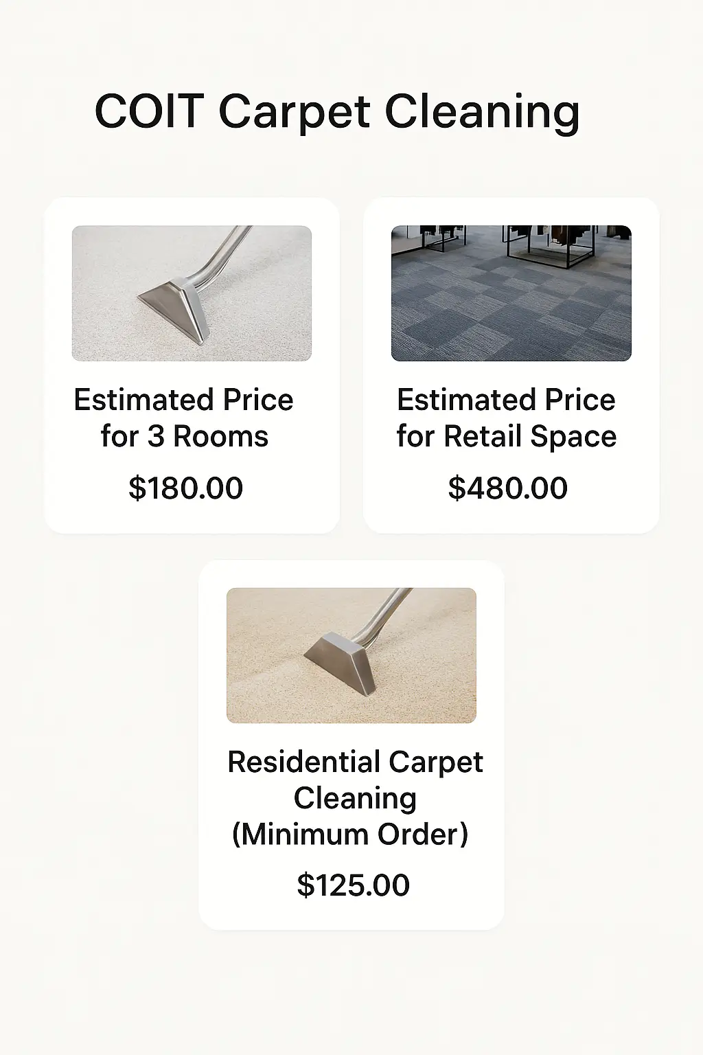 COIT Carpet Cleaning Menu Prices
