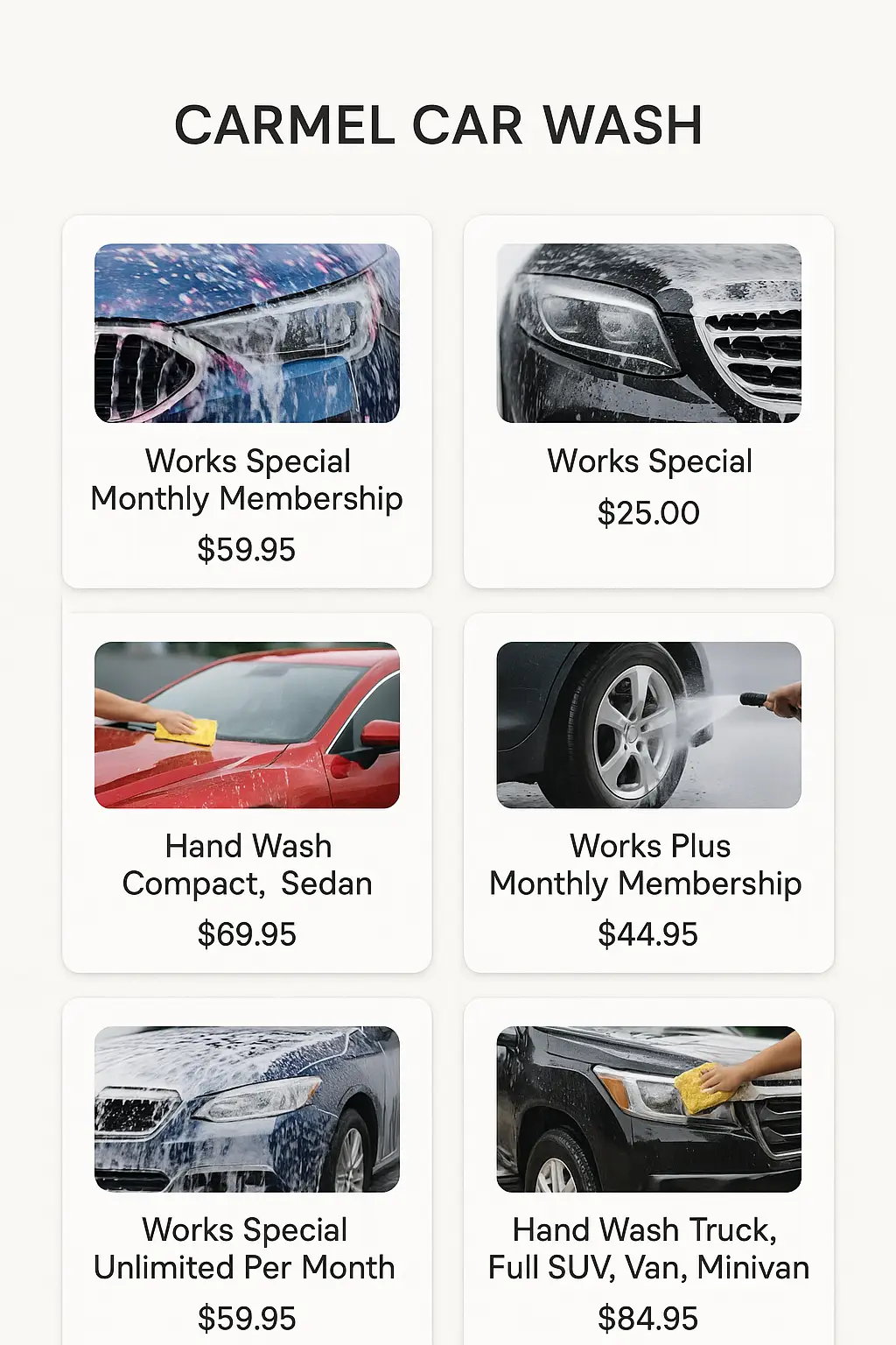 Carmel Car Wash Menu Prices