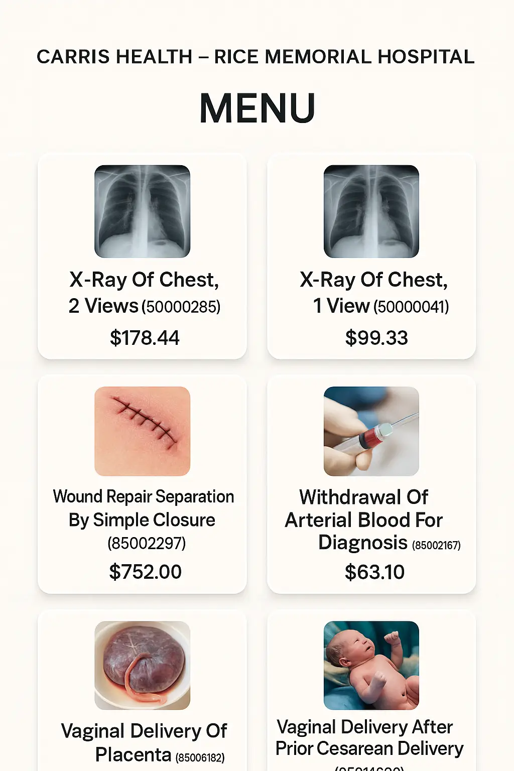 Carris Health - Rice Memorial Hospital Menu Prices