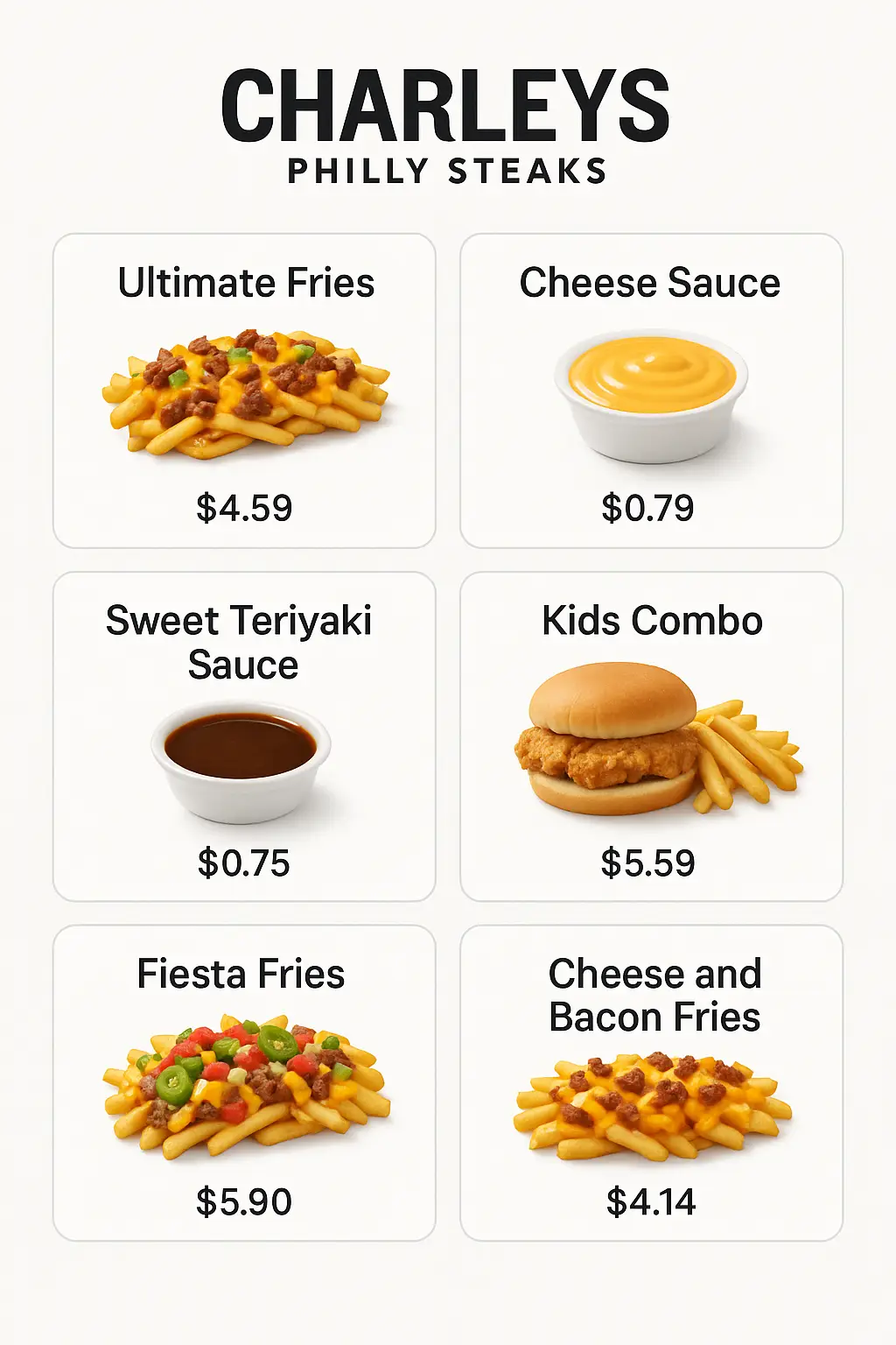 Charley's Philly Steaks Menu Prices