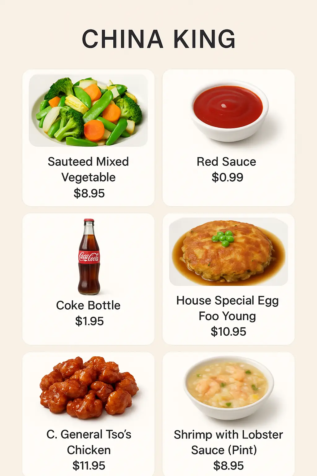 China King Menu Prices
