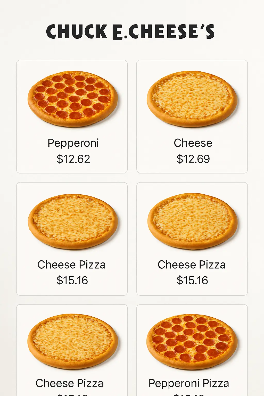 Chuck E. Cheese's Menu Prices