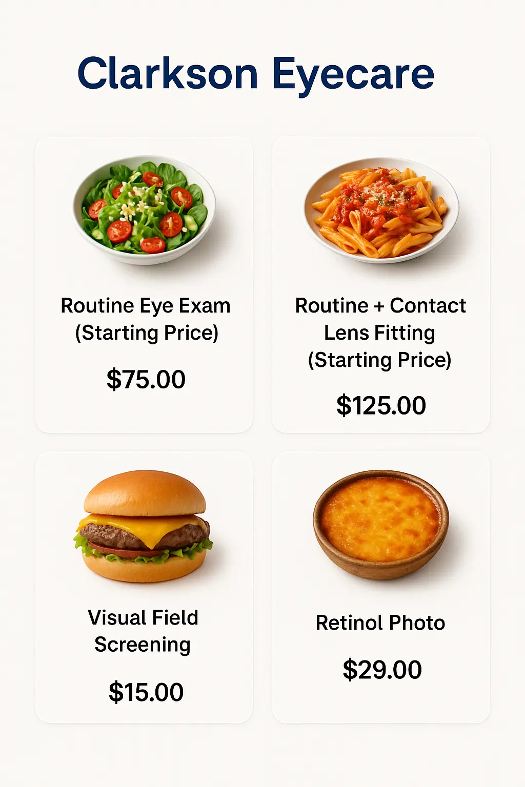 Clarkson Eyecare Menu Prices