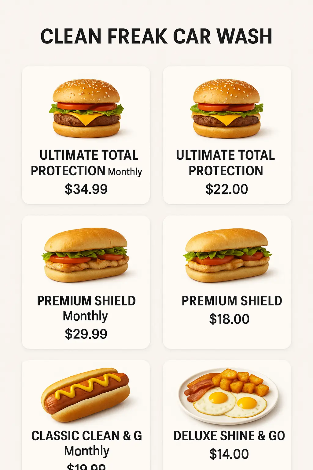 Clean Freak Car Wash Menu Prices