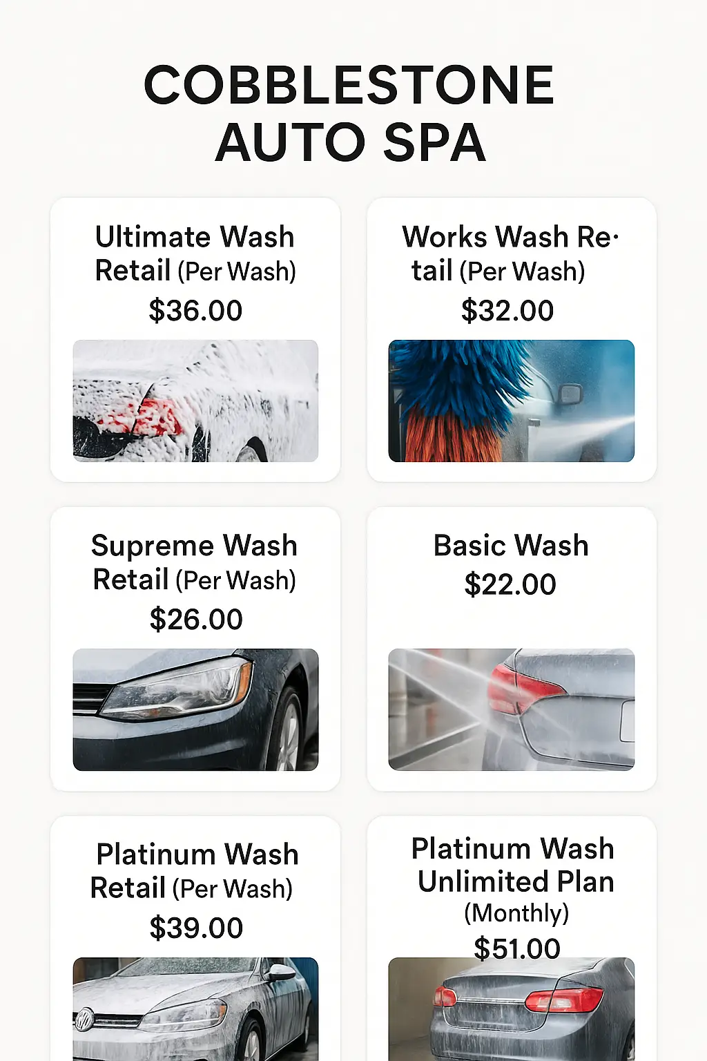 Cobblestone Auto Spa Menu Prices