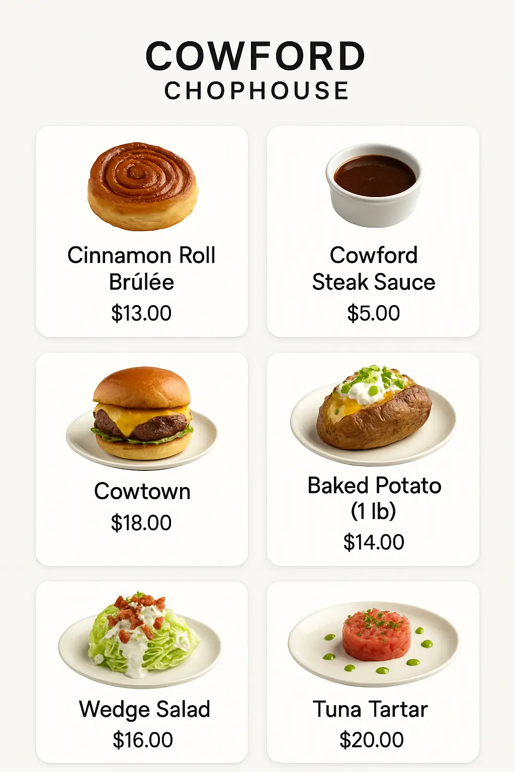 Cowford Chophouse Menu Prices