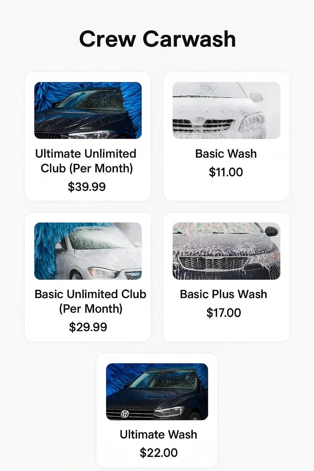 Crew Carwash Menu Prices