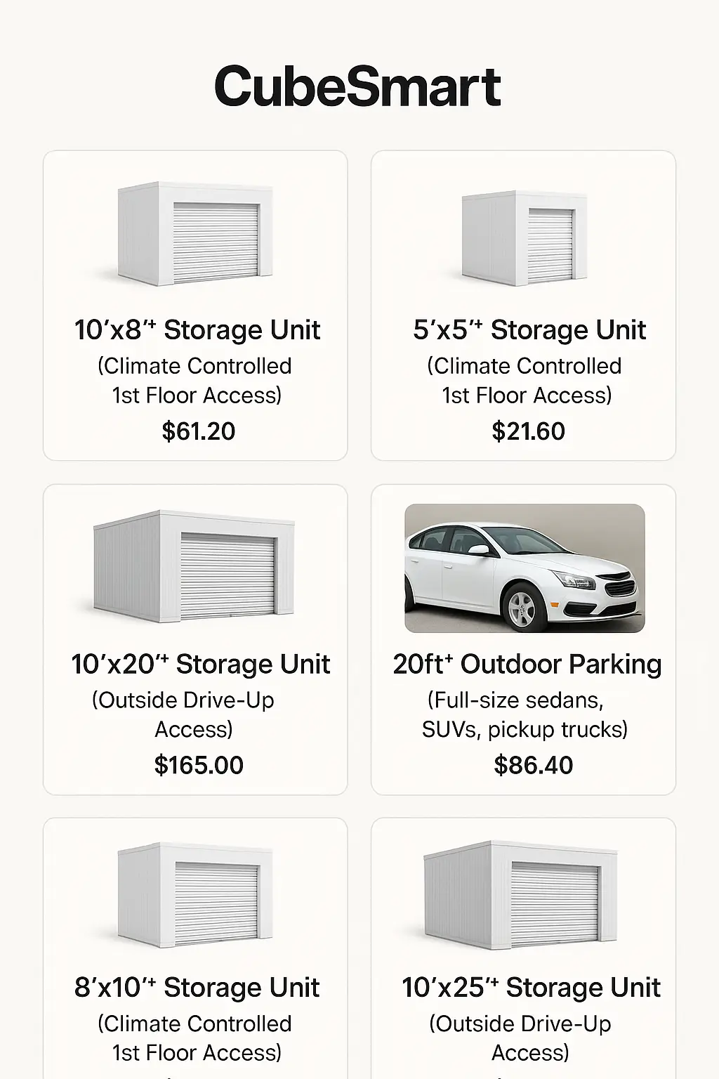 CubeSmart Menu Prices
