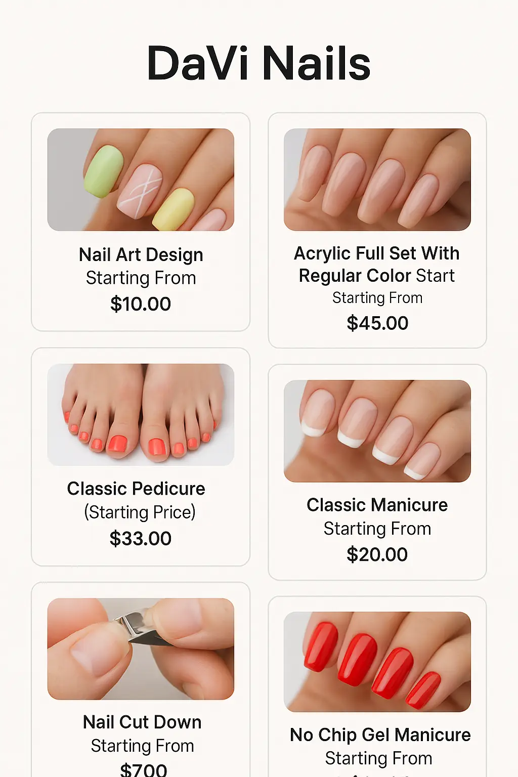 DaVi Nails Menu Prices
