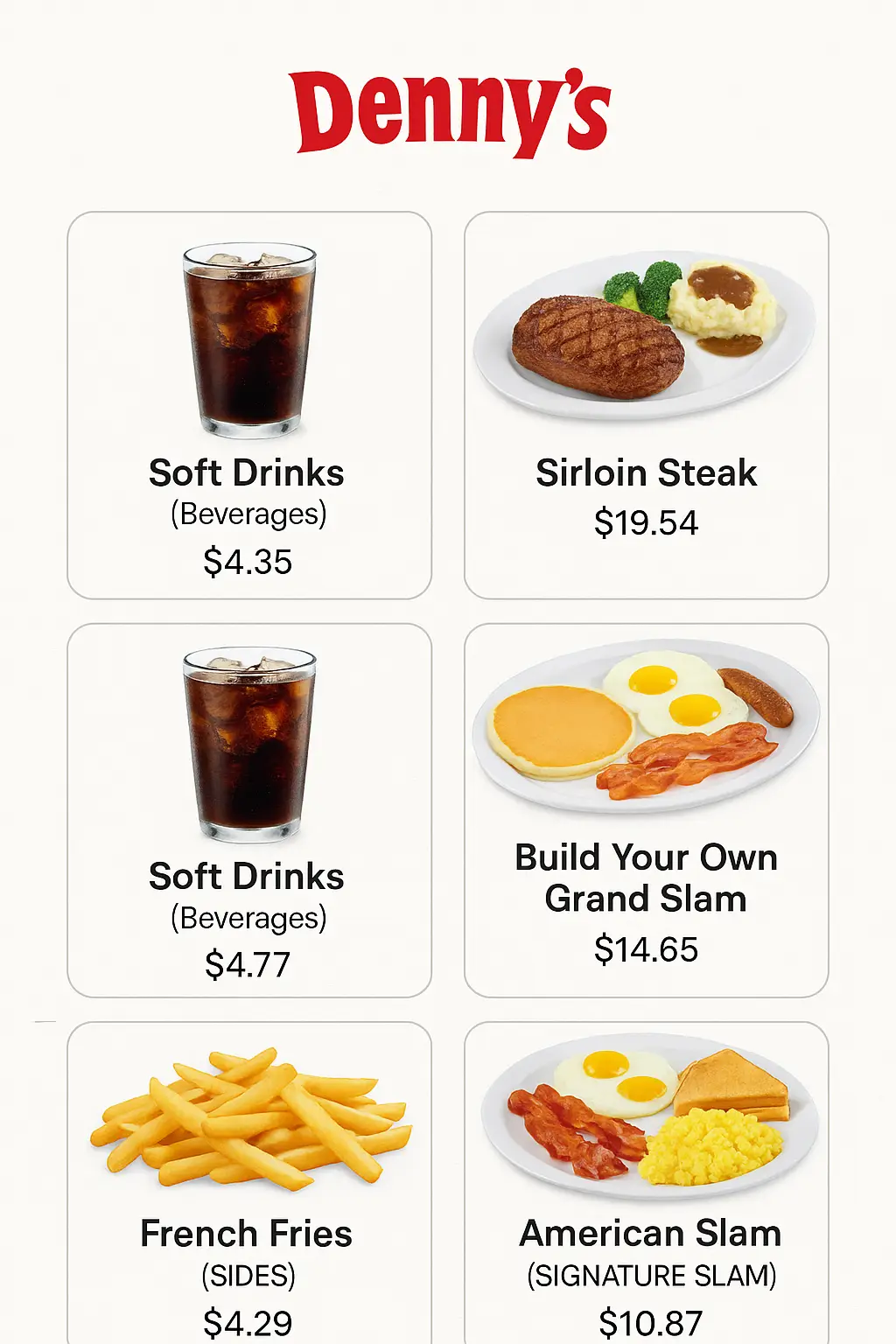 Denny's Menu Prices - PriceListo