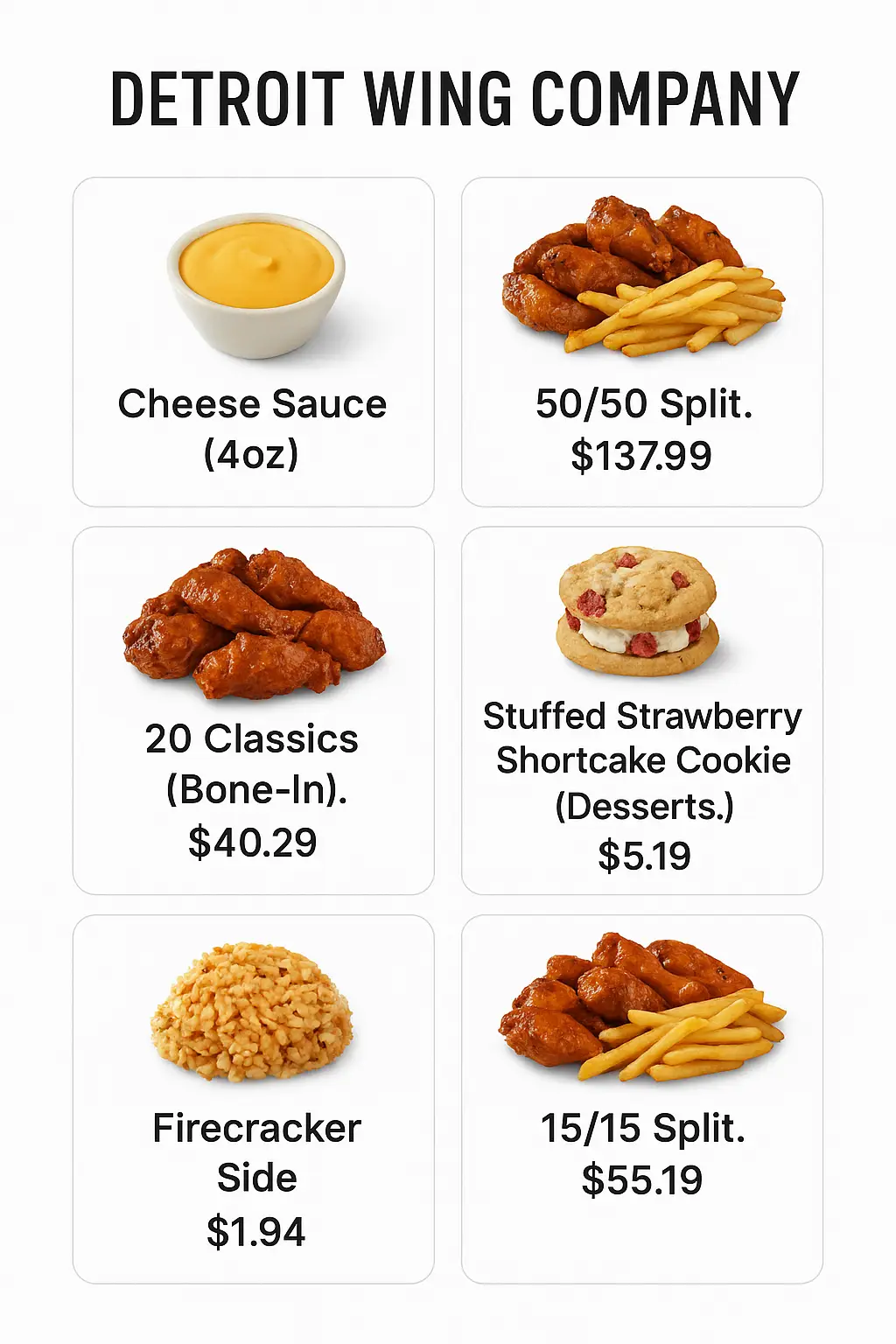 Detroit Wing Company Menu Prices