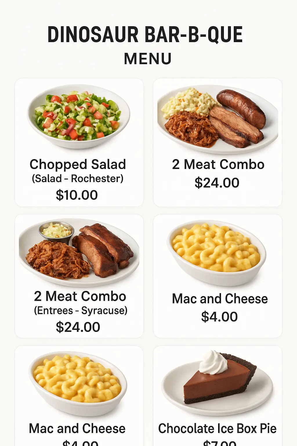 Dinosaur Bar-B-Que Menu Prices