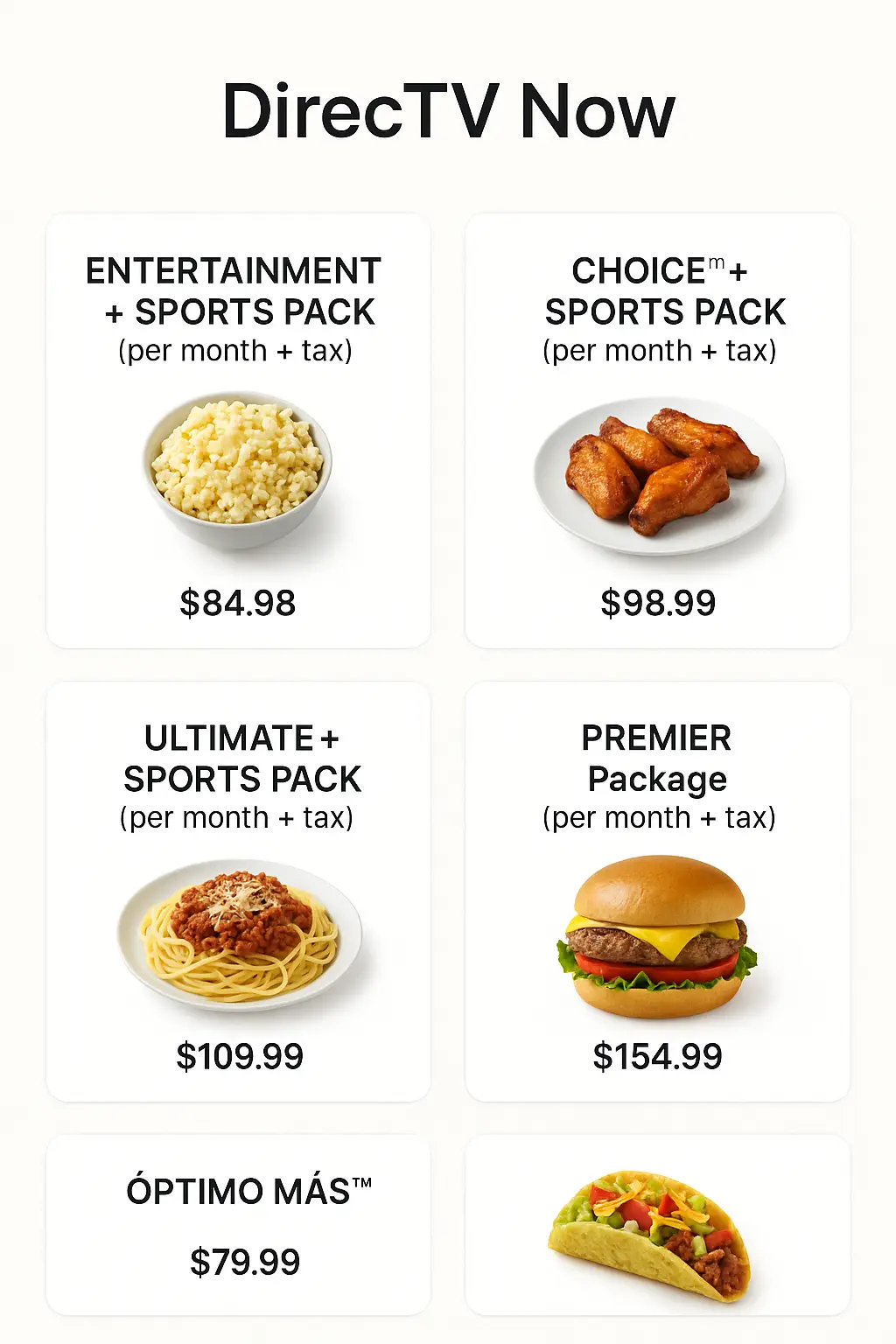 DirecTV Now Menu Prices