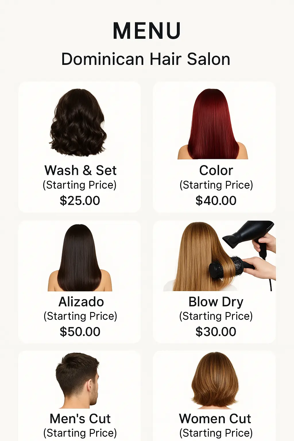 Dominican Hair Salon Menu Prices