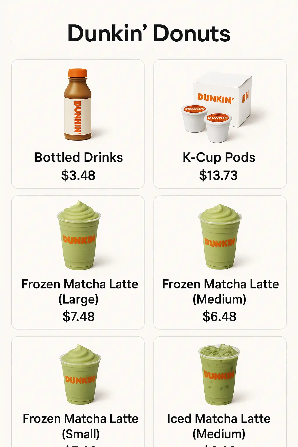 Dunkin' Donuts Menu Prices