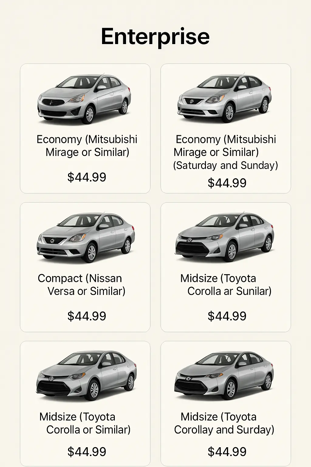 Enterprise Menu Prices
