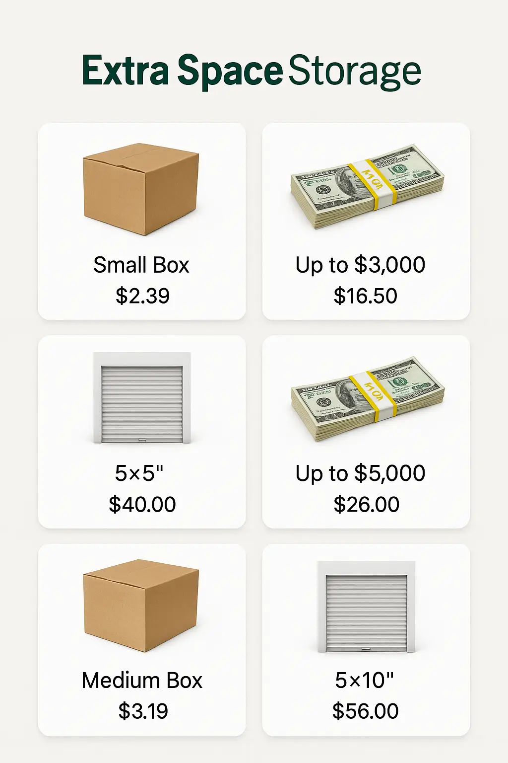 Extra Space Storage Menu Prices
