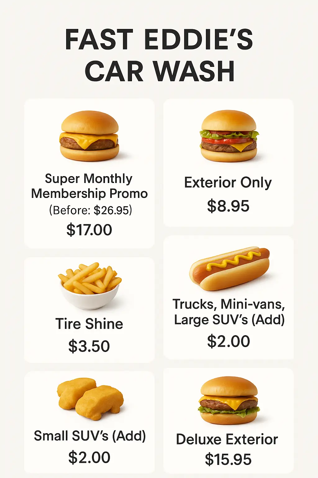 Fast Eddie's Car Wash Menu Prices