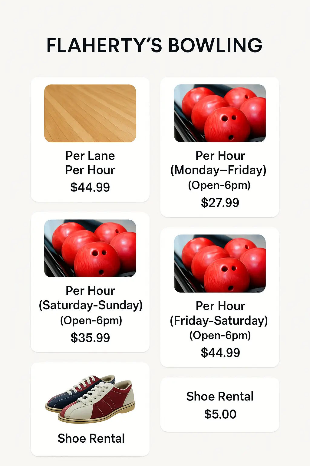 Flaherty's Bowling Menu Prices