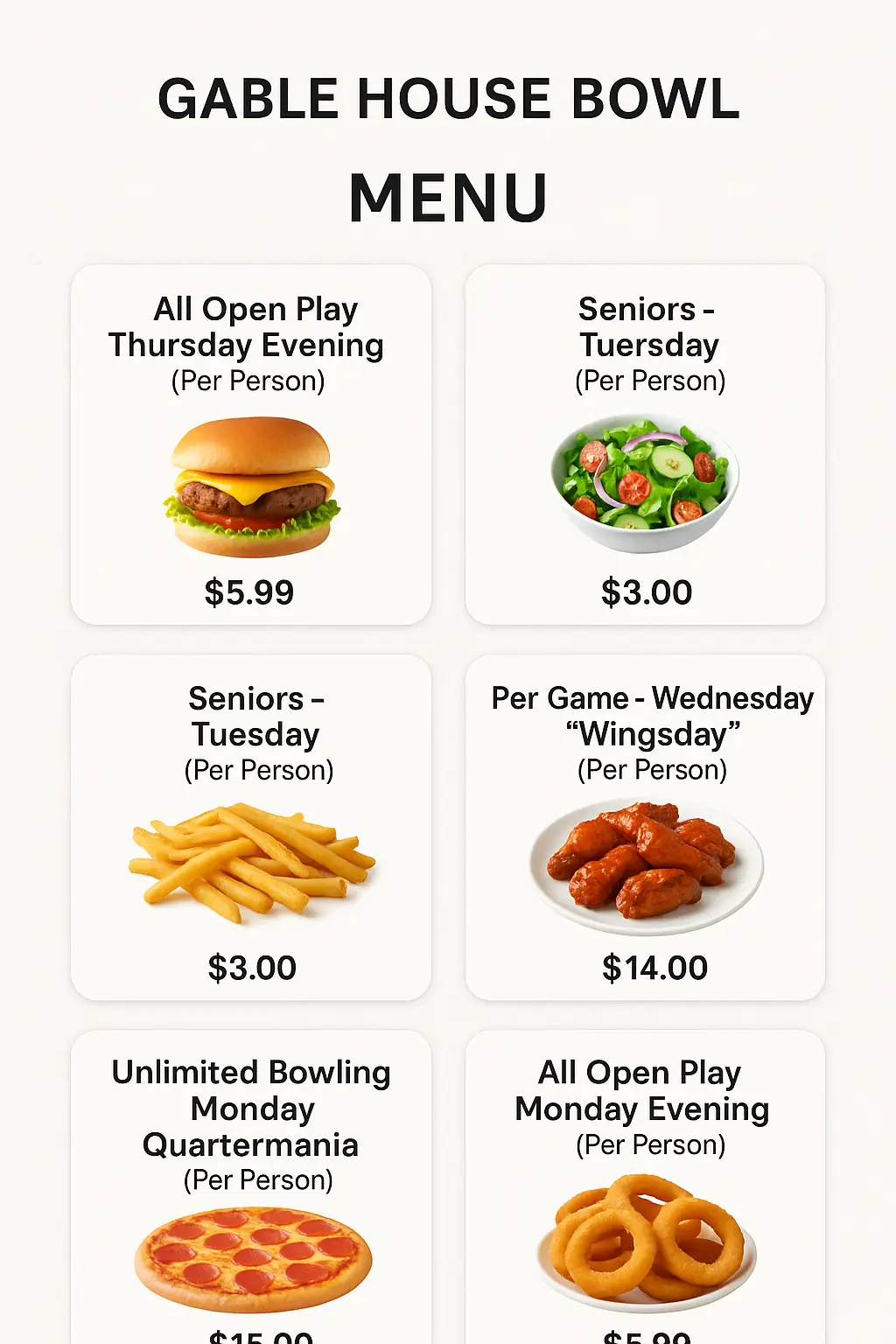 Gable House Bowl Menu Prices