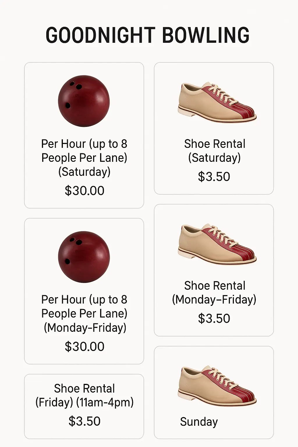 Goodnight Bowling Menu Prices