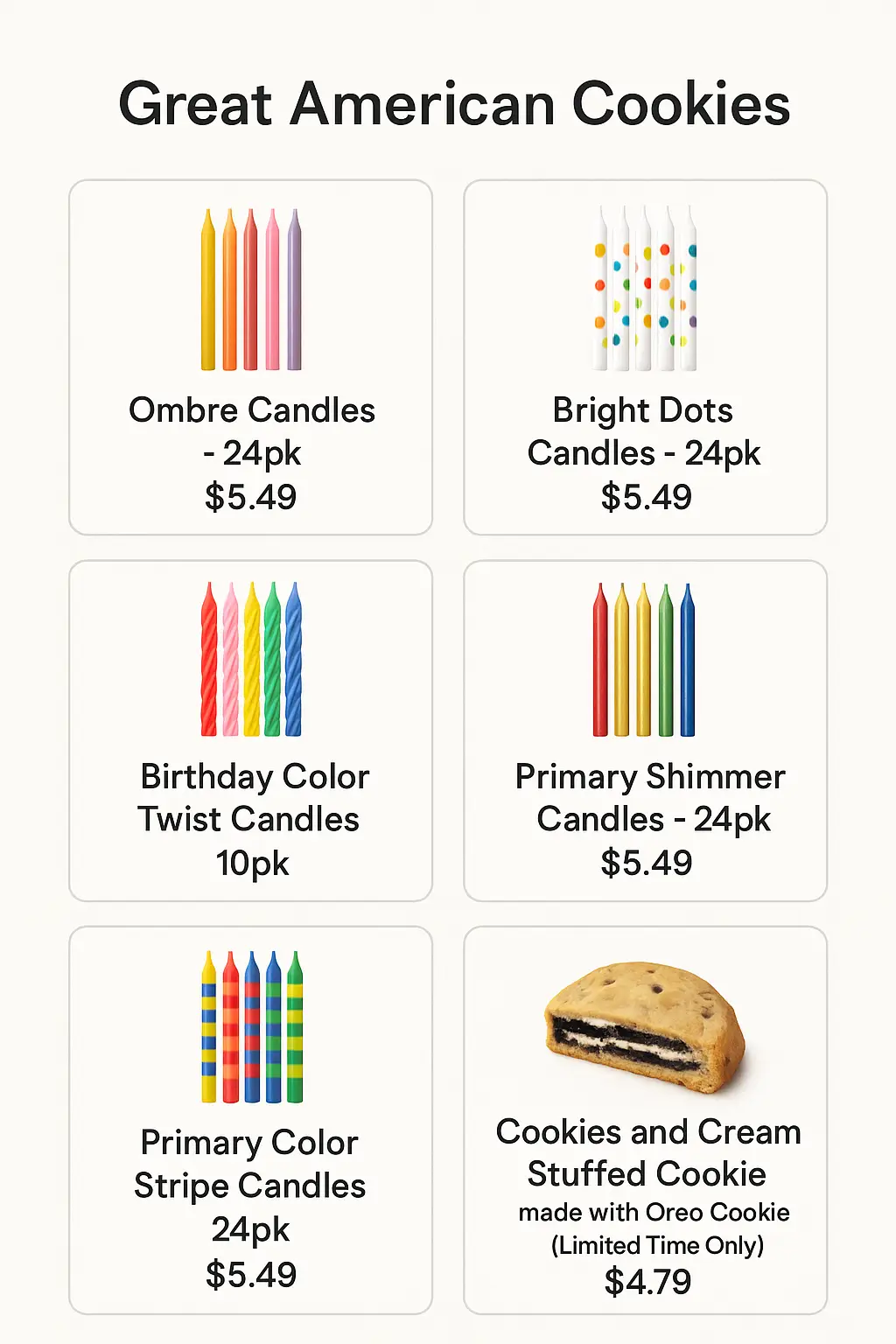 Great American Cookies Menu Prices