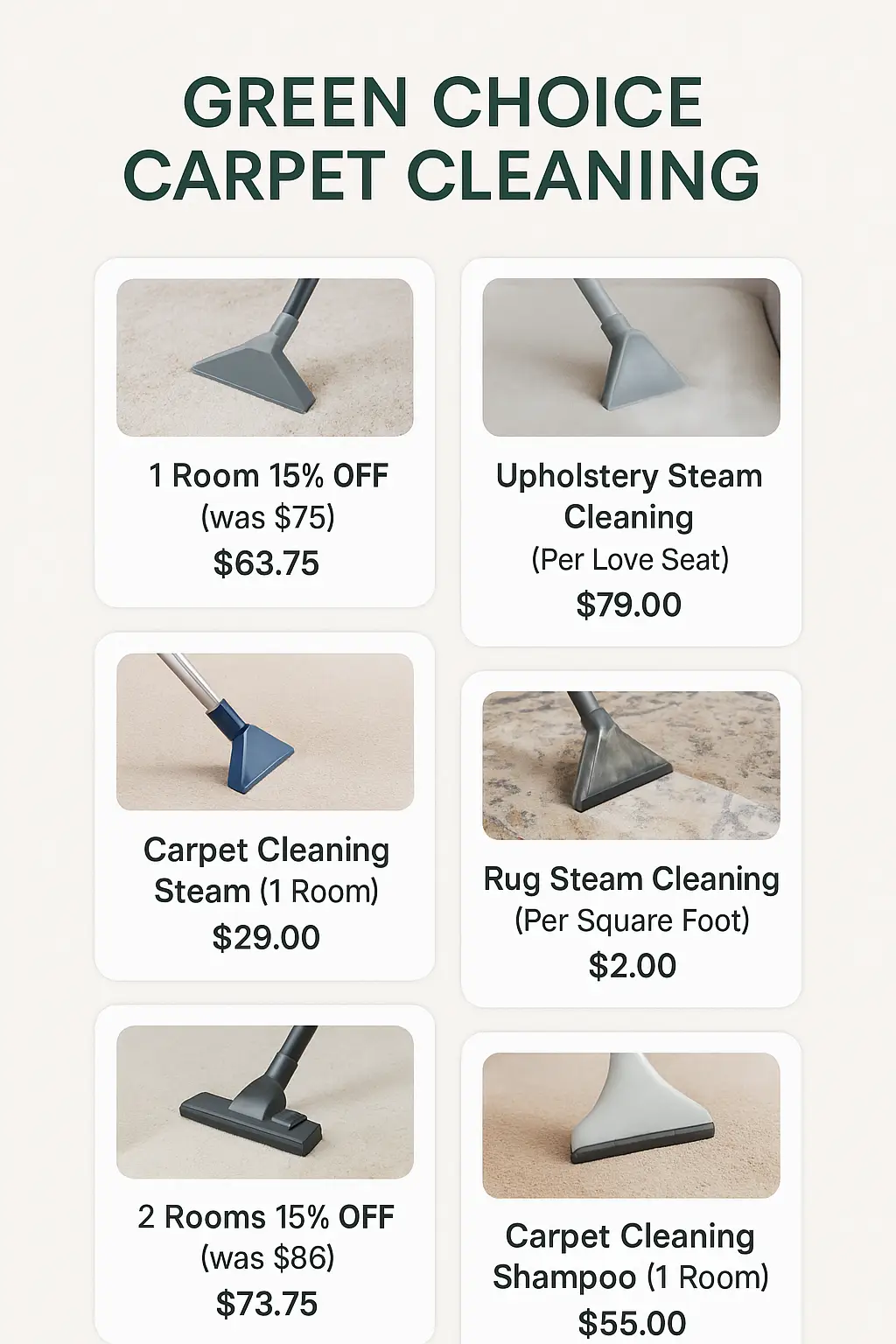 Green Choice Carpet Cleaning Menu Prices