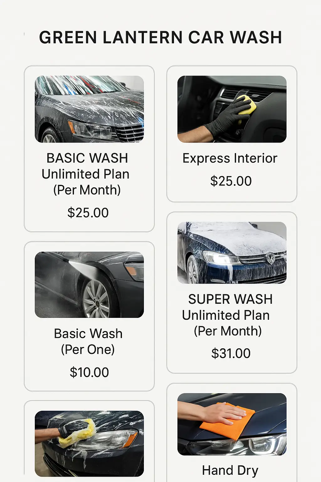 Green Lantern Car Wash Menu Prices