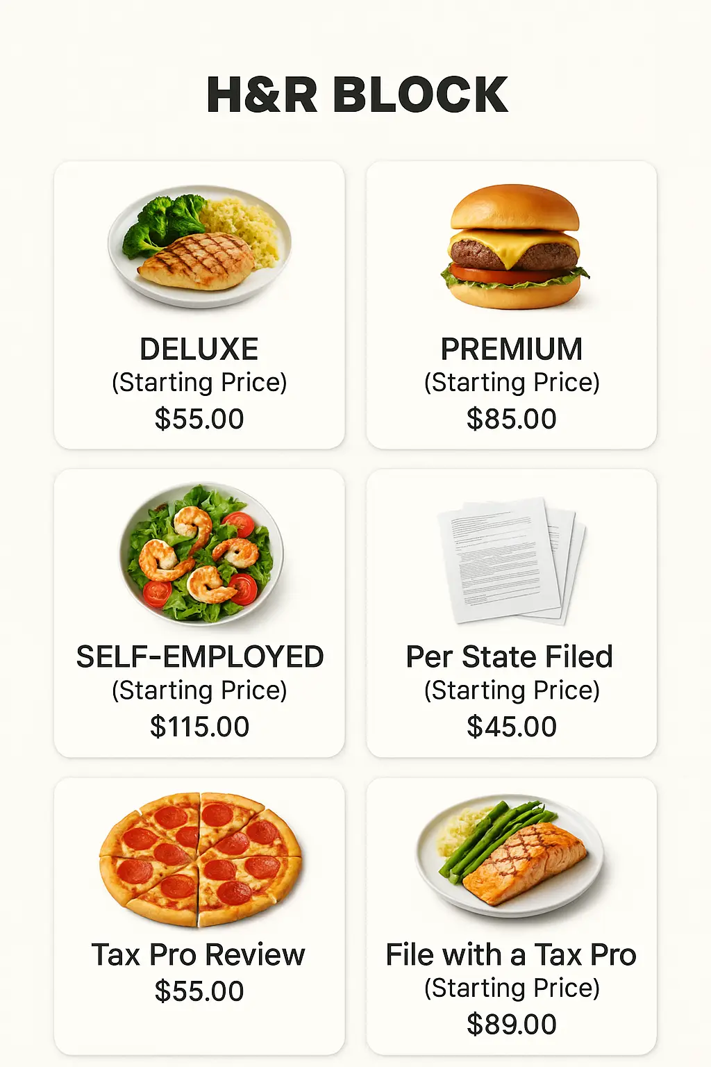 H&R Block Menu Prices