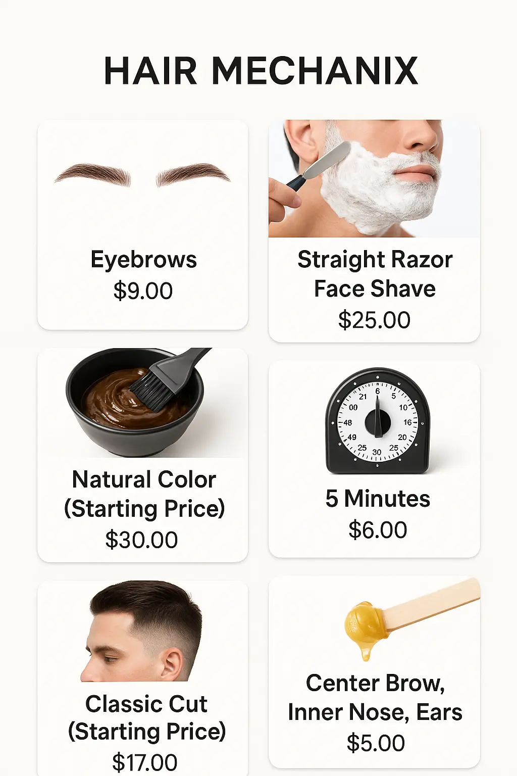 Hair Mechanix Menu Prices