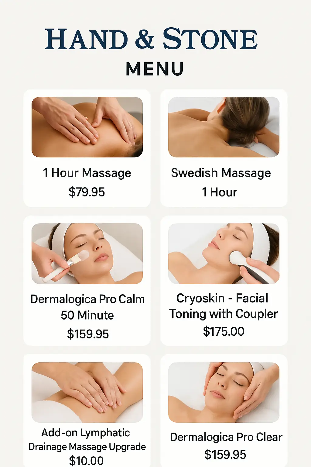 Hand and Stone Massage Menu Prices