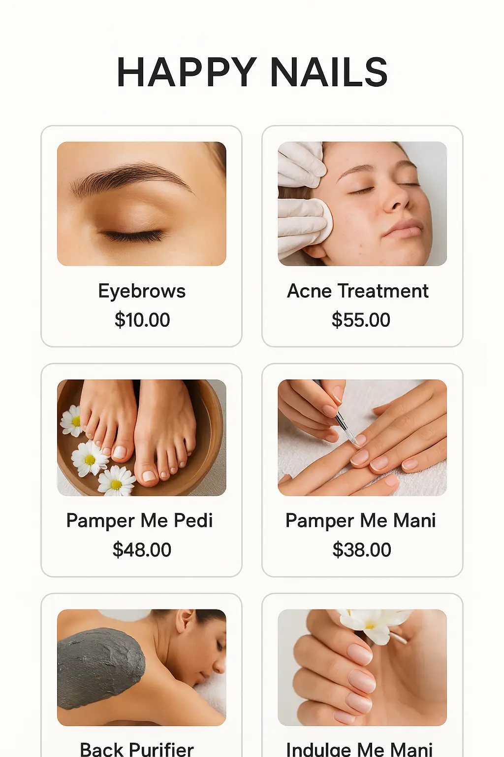 Happy Nails Menu Prices