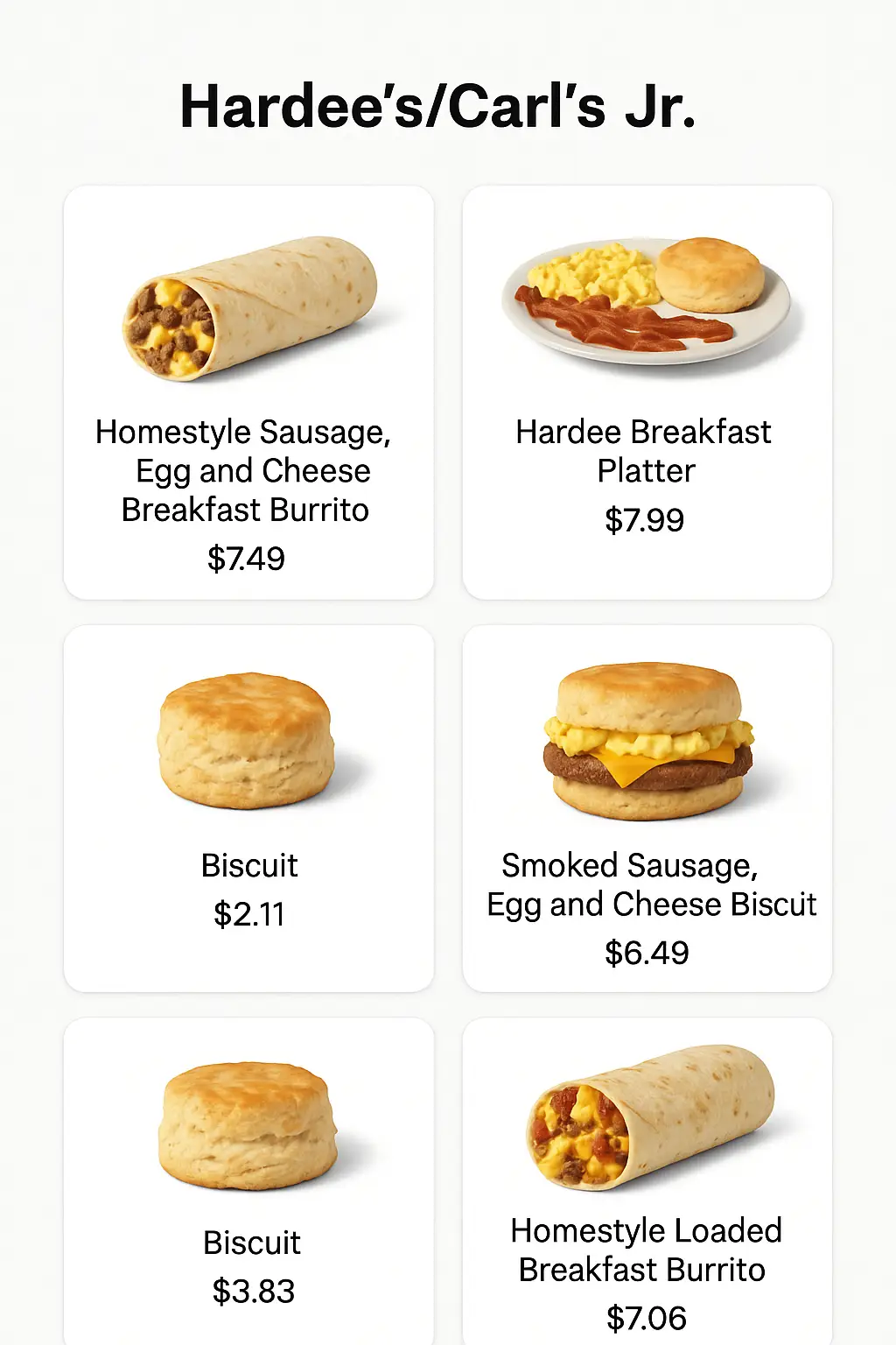 Hardee's/Carl's Jr. Menu Prices