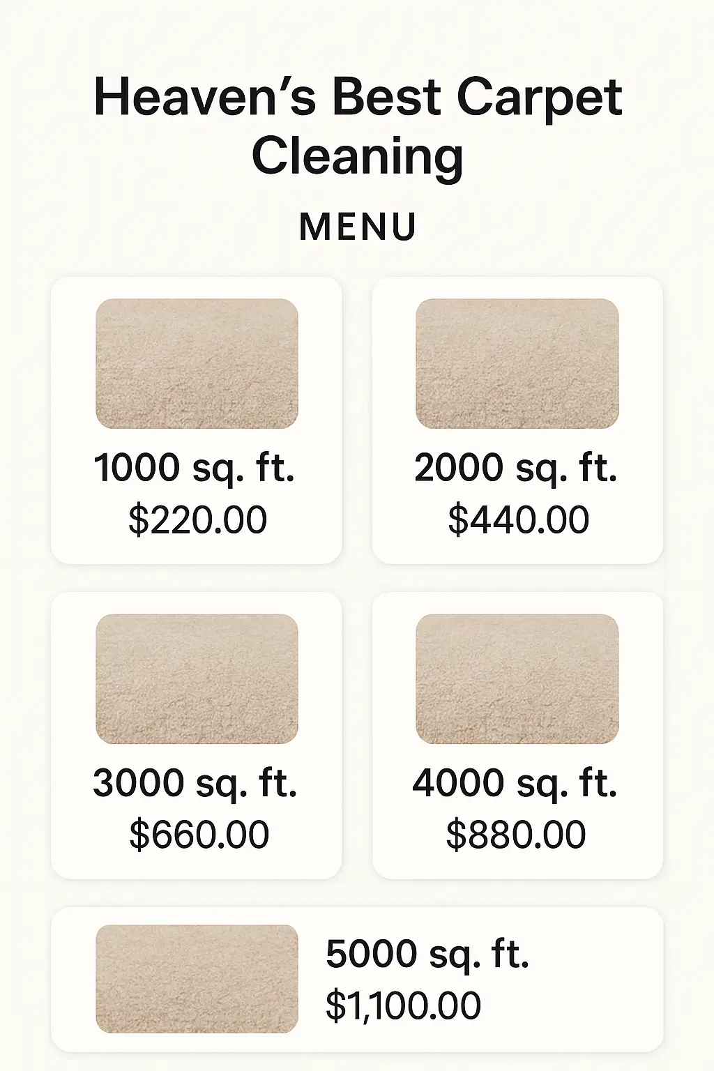 Heaven's Best Carpet Cleaning Menu Prices