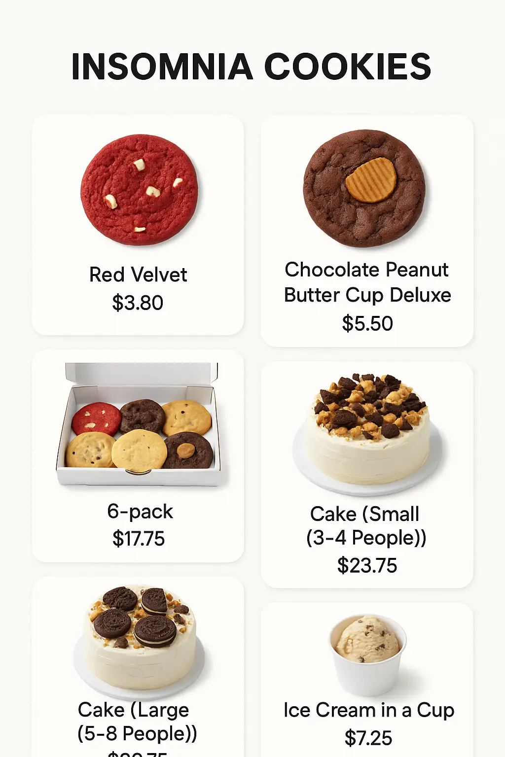 Insomnia Cookies Menu Prices - PriceListo