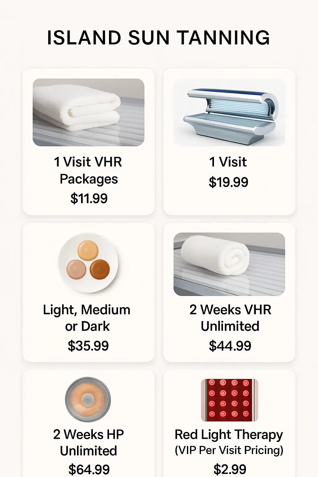 Island Sun Tanning Menu Prices