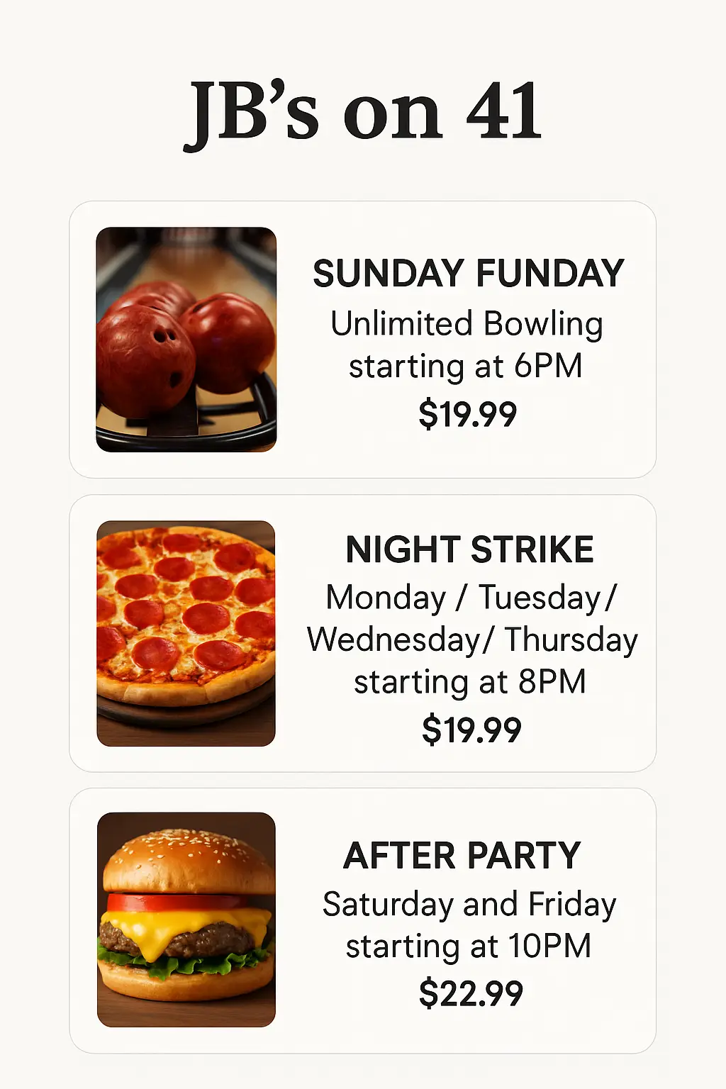 JB's on 41 Menu Prices