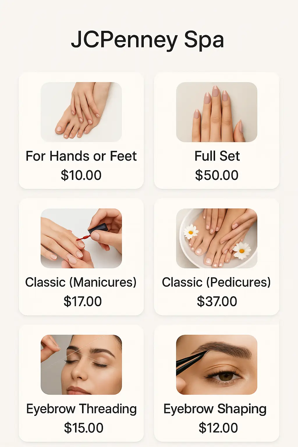 JCPenney Spa Menu Prices