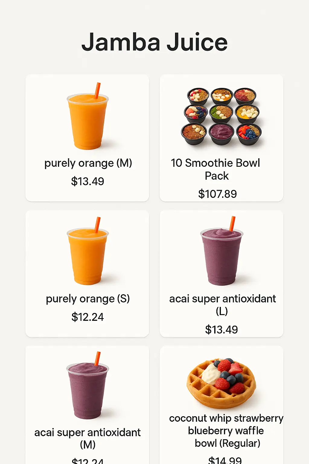 Jamba Juice Menu Prices