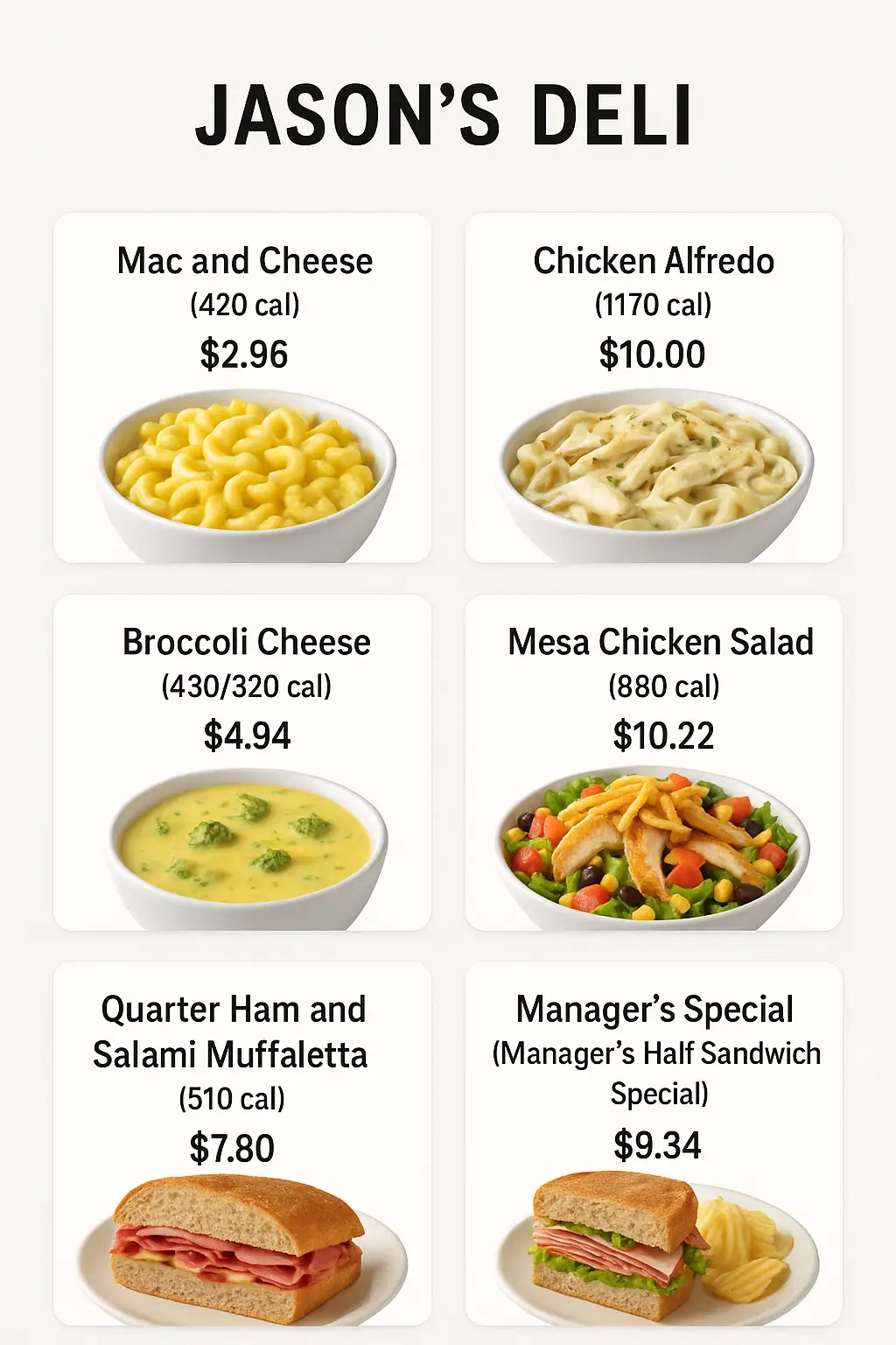 Jason's Deli Menu Prices - PriceListo
